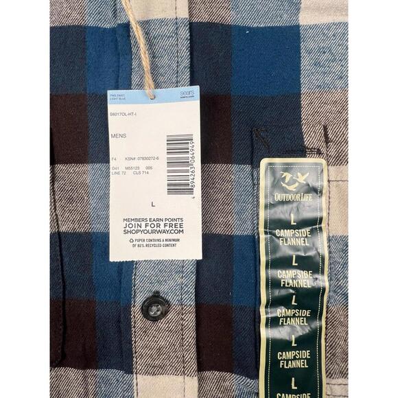 New Sears Outdoor Life Campside Flannel Shirt Size Large NWT Buffalo Plaid Check - Picture 3 of 11